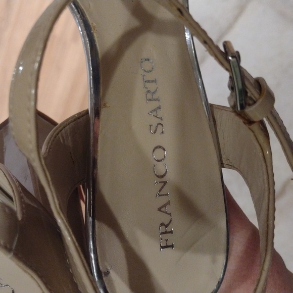 Franco Sarto Strappy Sandal Block Heel Bright Green and Cream - Picture 9 of 14